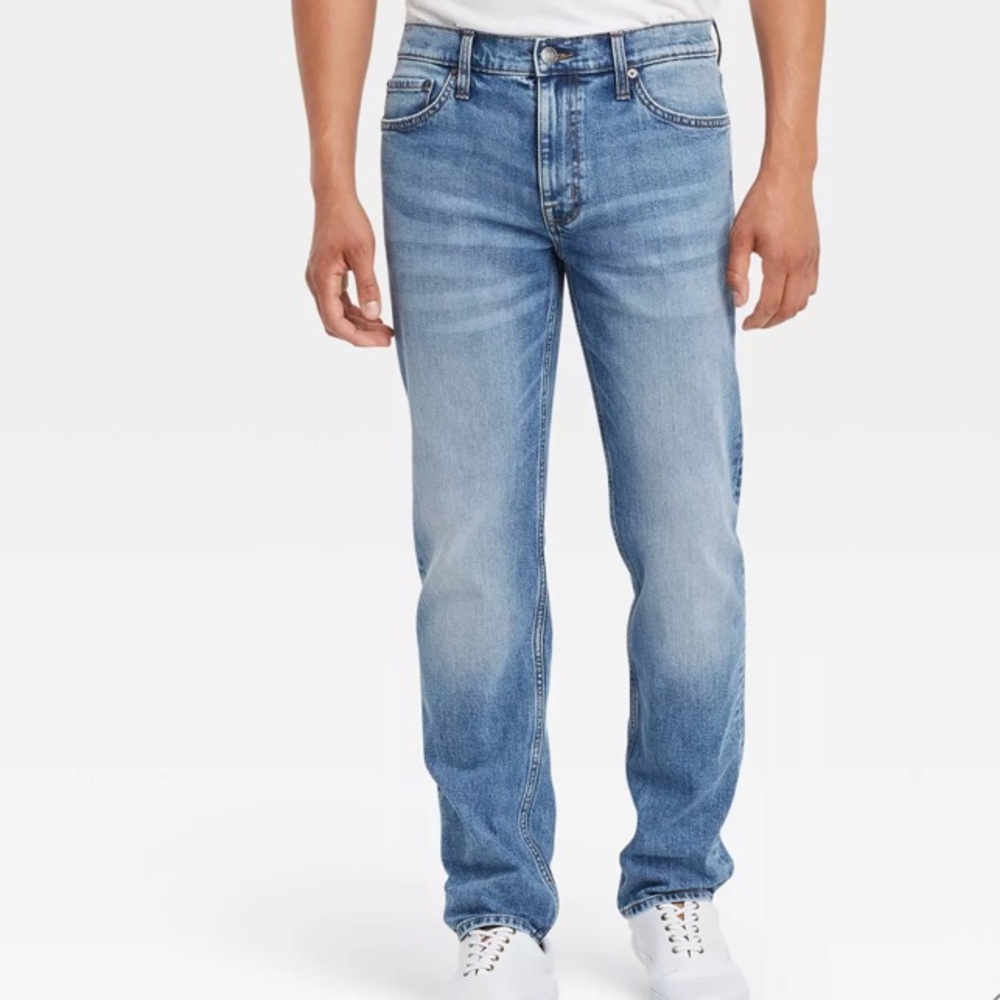 Men's Goodfellow & Co Slim Straight Total Flex Blue Washed Jeans Sz 36X32
